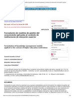 Formulación de Modelos de Gestión Del Conocimiento Aplicados Al Contexto de Instituciones de Educación Superior