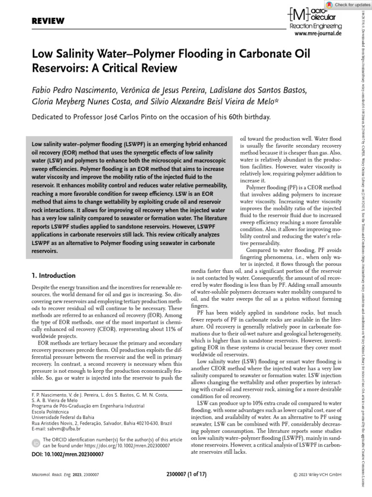 Low Salinity Polymer Flooding Review | PDF | Enhanced Oil Recovery ...