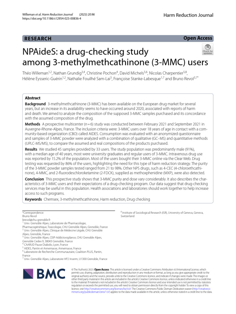 Npaides A DrugChecking Study Among 3Methylmethcathinone (3Mmc