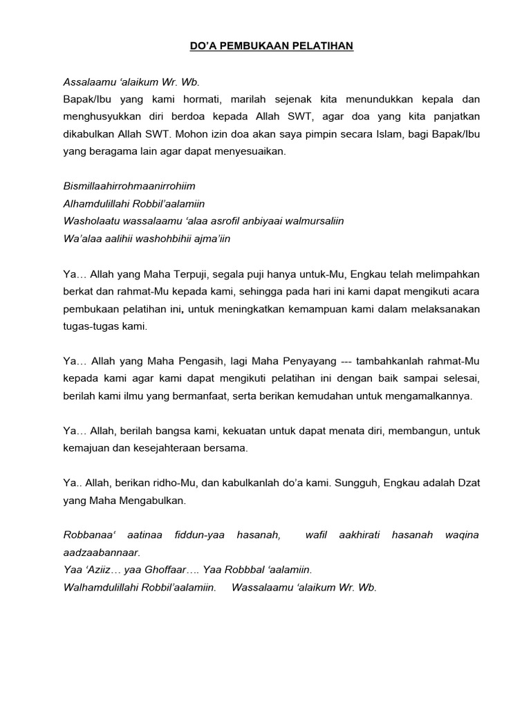 Doa Pembukaan Training Eksekutif Pdf