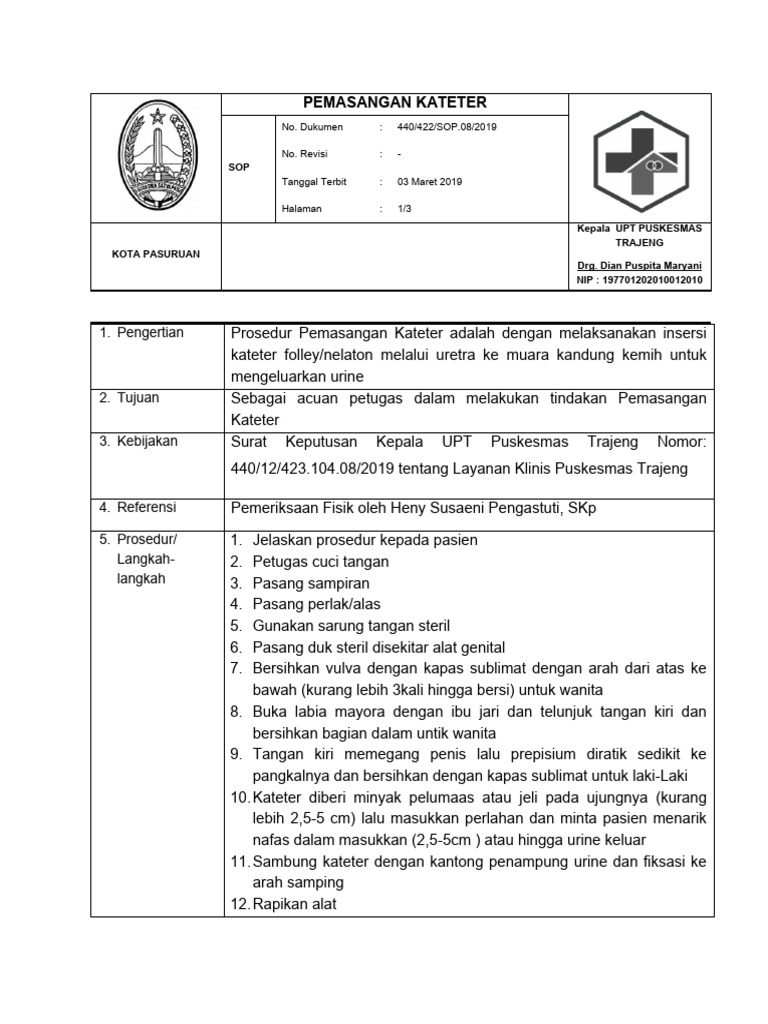 Prosedur Pemasangan Kateter Urine | PDF