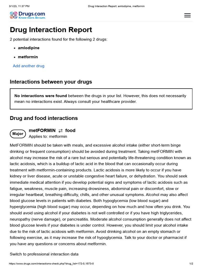 Drug Interaction Report Amlodipine, Metformin PDF
