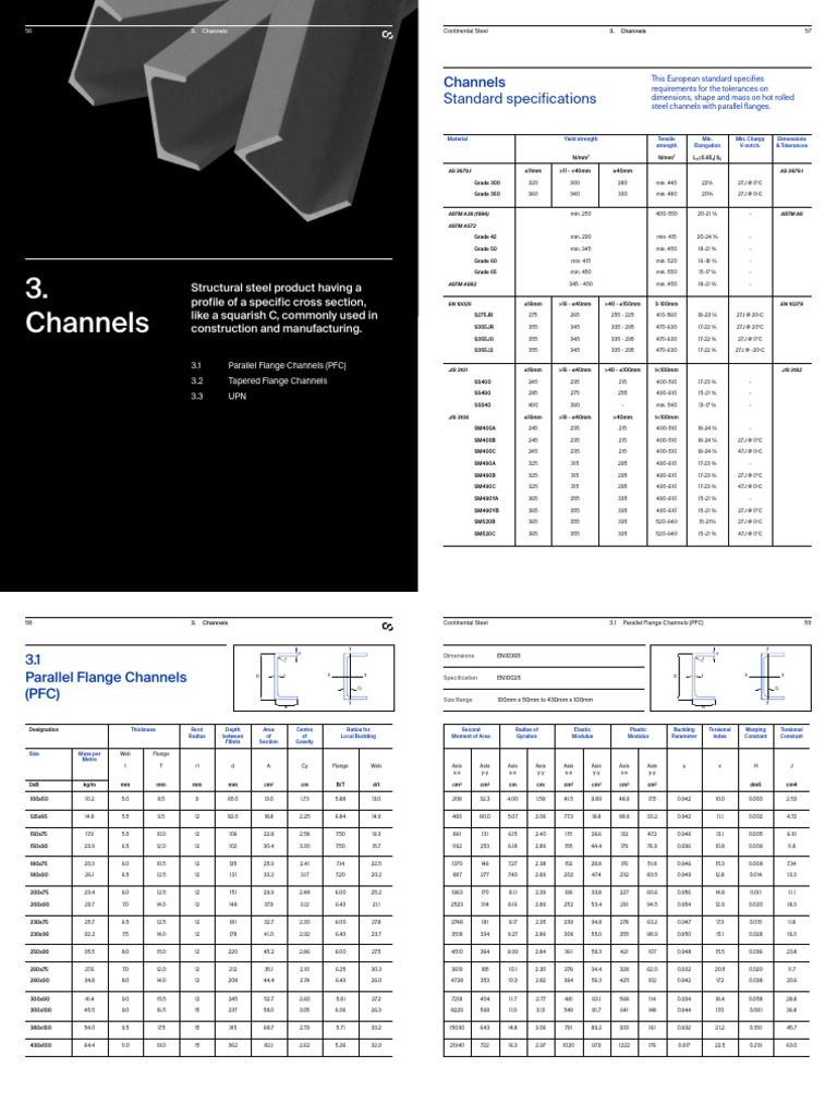 Consteel Catalogue CHANNELS ParallelFlangePFC PDF Materials Science Civil Engineering