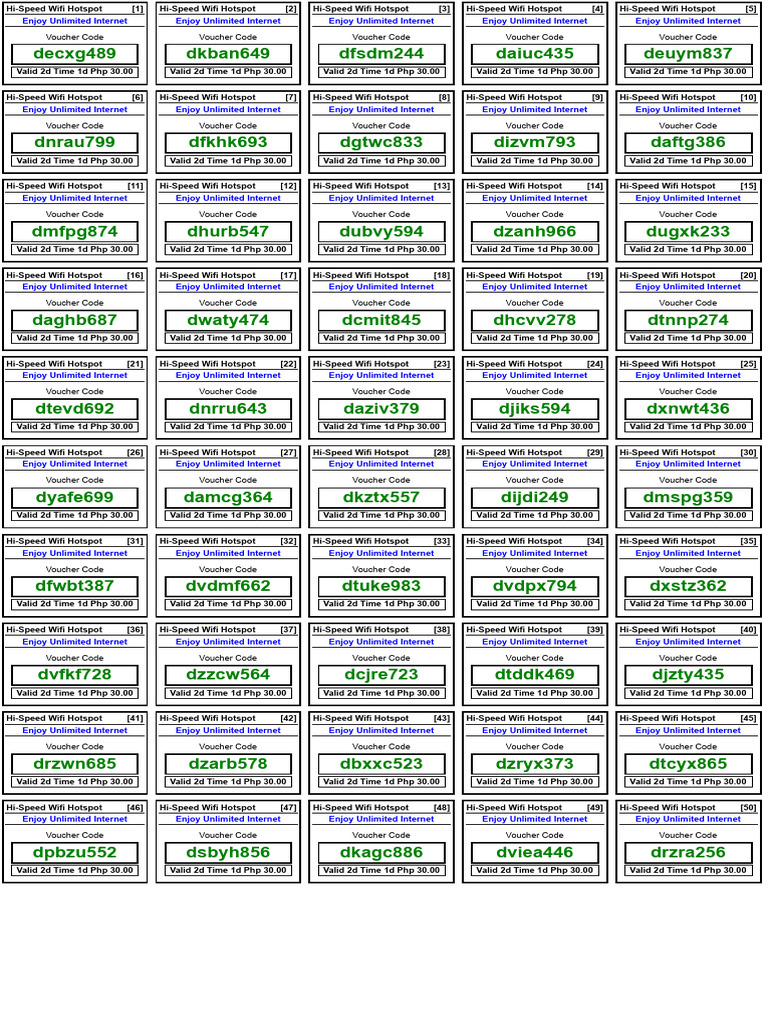 Free Unlimited Wifi Voucher Codes | PDF | Wi Fi | Telecommunications ...