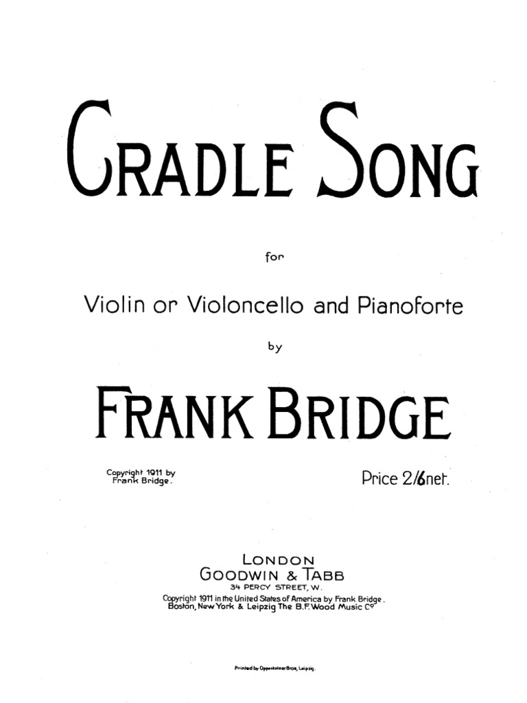 Bridge Frank Cradle Song For Cello and Piano PDF