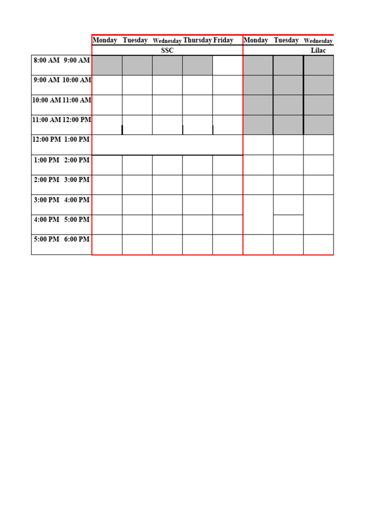 Weekly Class Schedule Overview | PDF