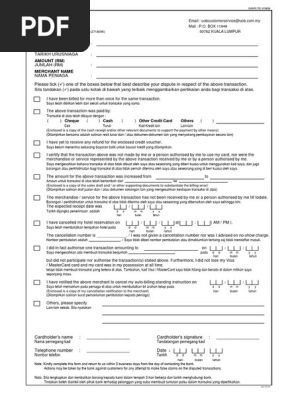 UOB Malaysia Credit Card Dispute Form