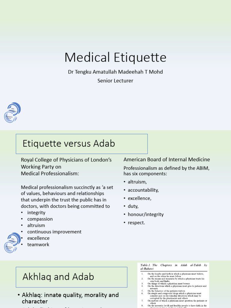 Medical Etiquette PDF