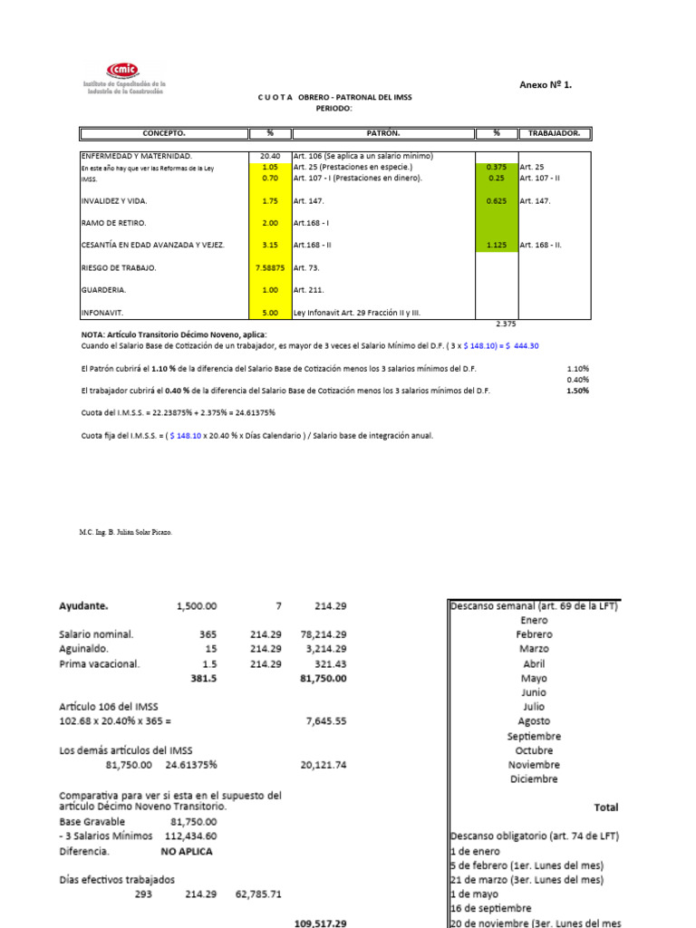 Cuotas IMSS y Cálculo de Salarios 2021 | PDF | Relaciones laborales ...