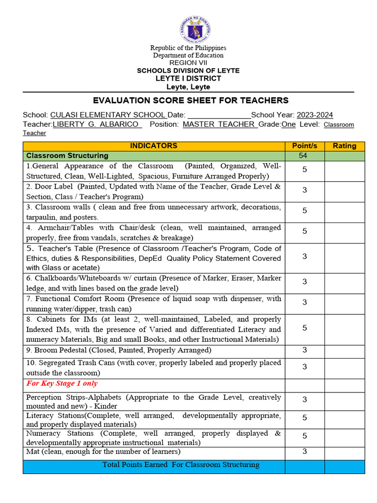 Evaluation Checklist 2023 2024 PDF