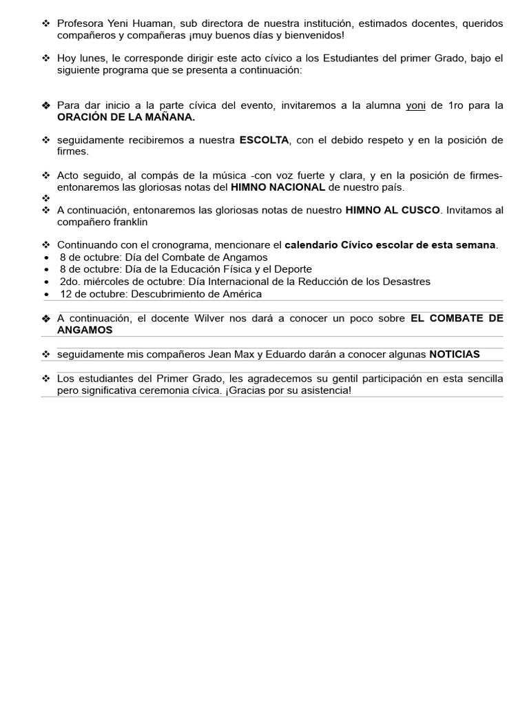Programa de Hora Cívica Escolar | PDF