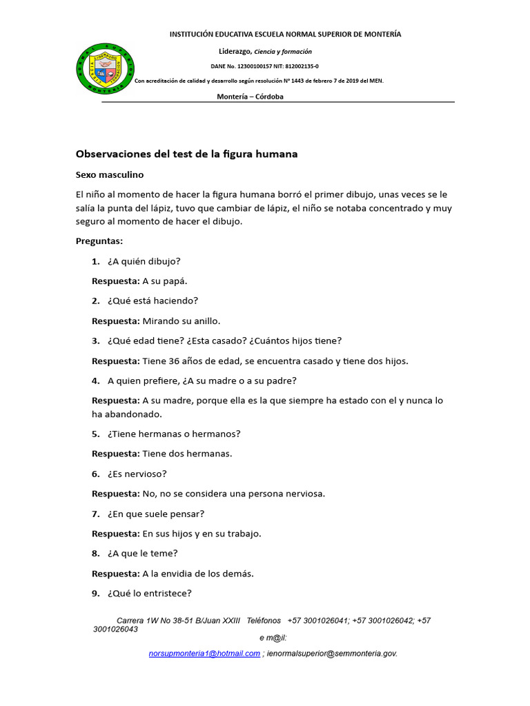 Observaciones Del Test de La Figura Humana Masculino | PDF