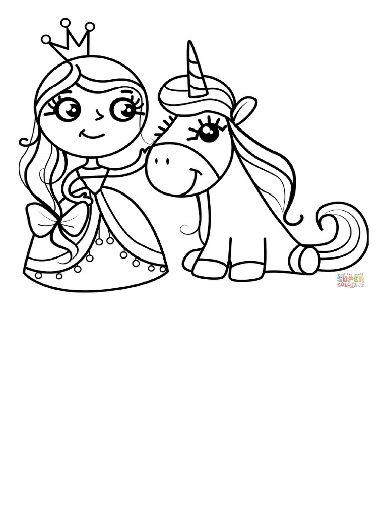 Princess and Unicorn Coloring Page - Free Printable Coloring Pages | PDF
