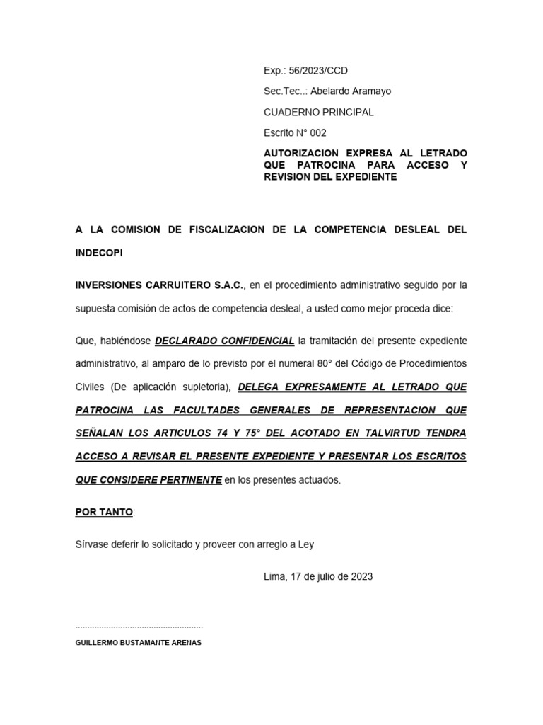 Autoriza Acceso Al Expediente Indecopi | PDF