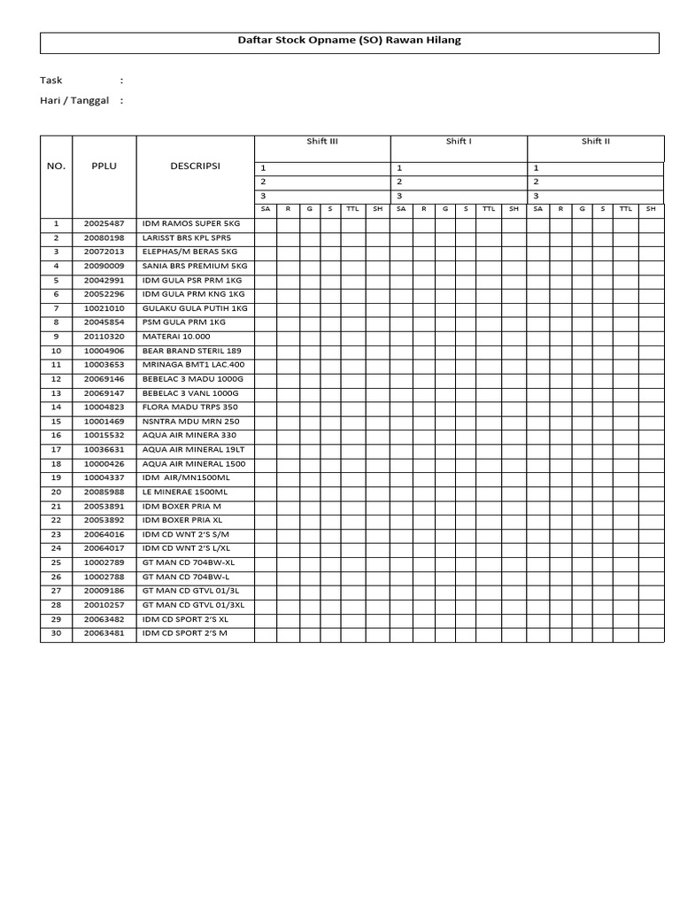 Daftar Stock Opname (SO) | PDF