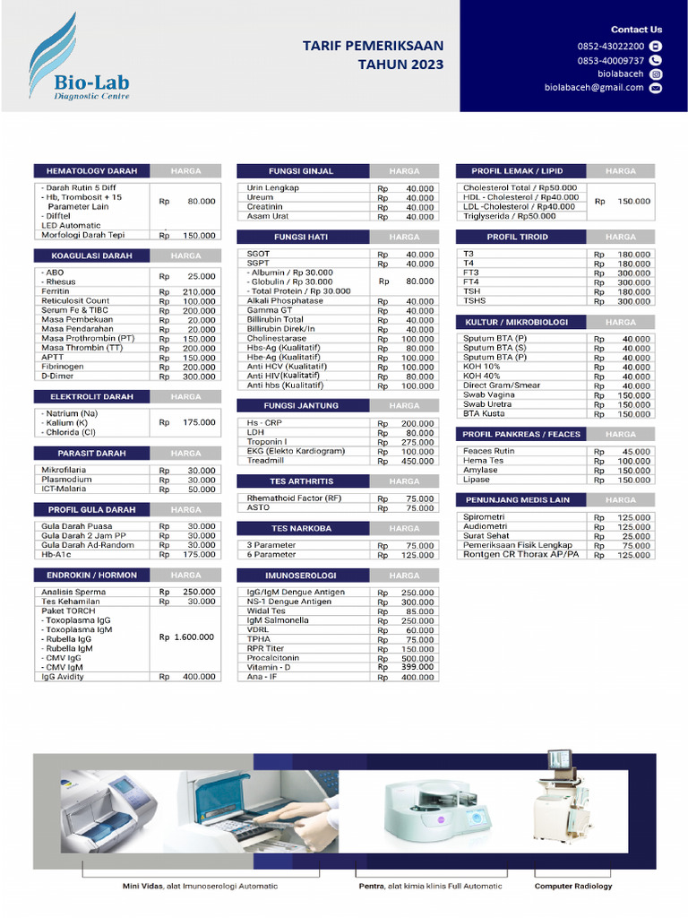 Price List Harga Pemeriksaan Bio Lab Tahun 2023 230329 141851 Pdf