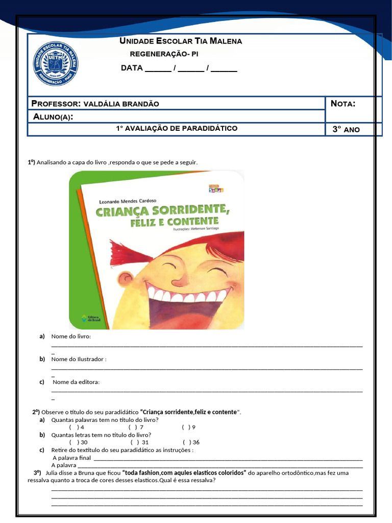 Avaliação de Leitura 3º Ano | PDF