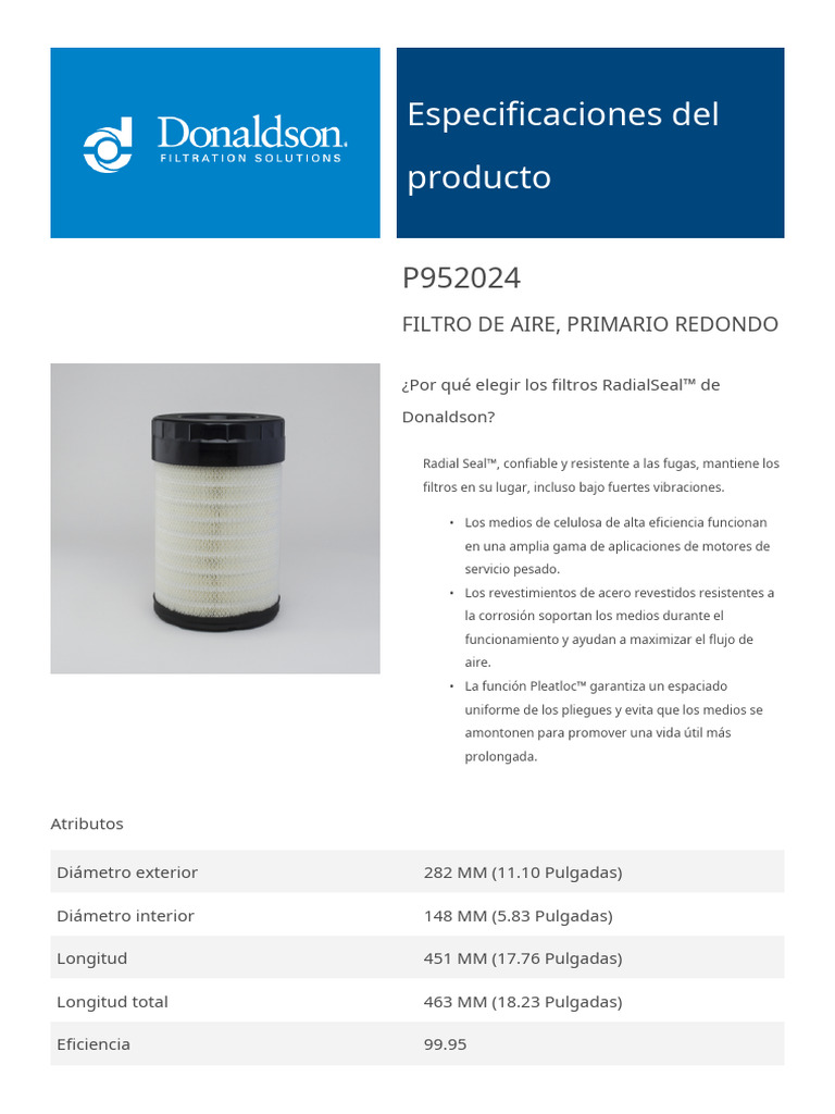 Filtro ad aria Donaldson P123828