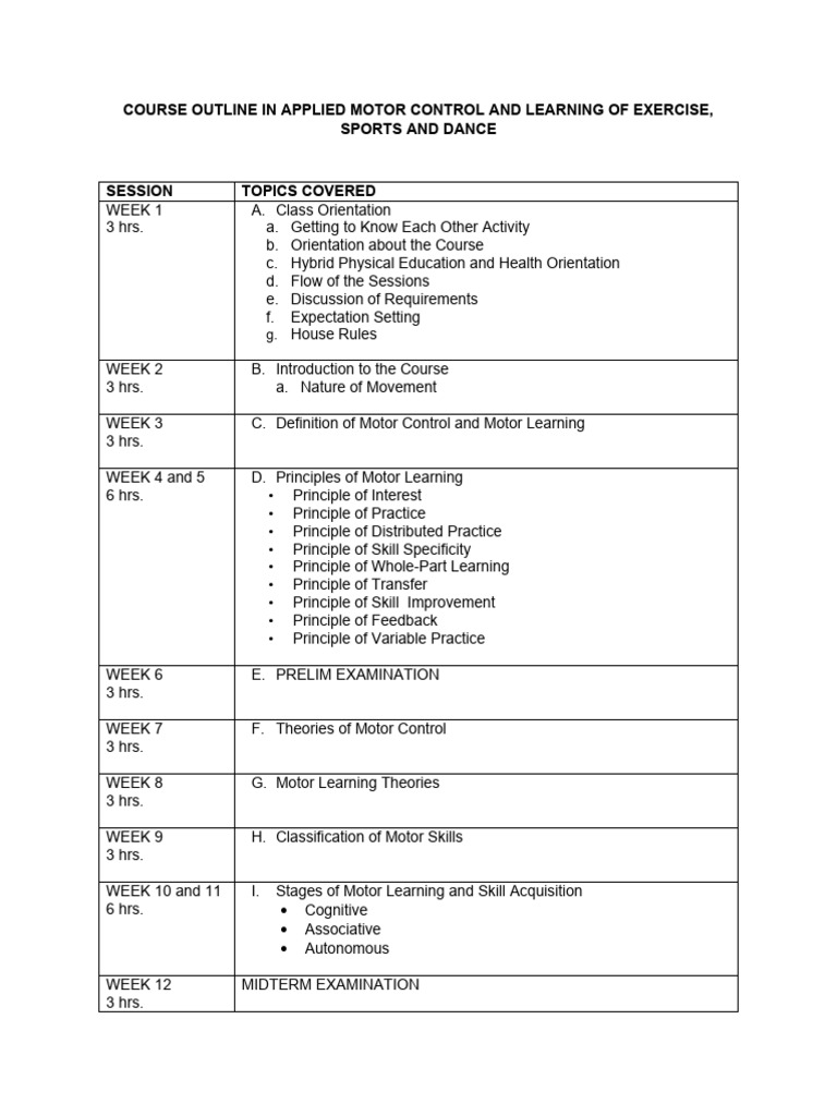 Course outline in pemc 211 applied motor control and learning of