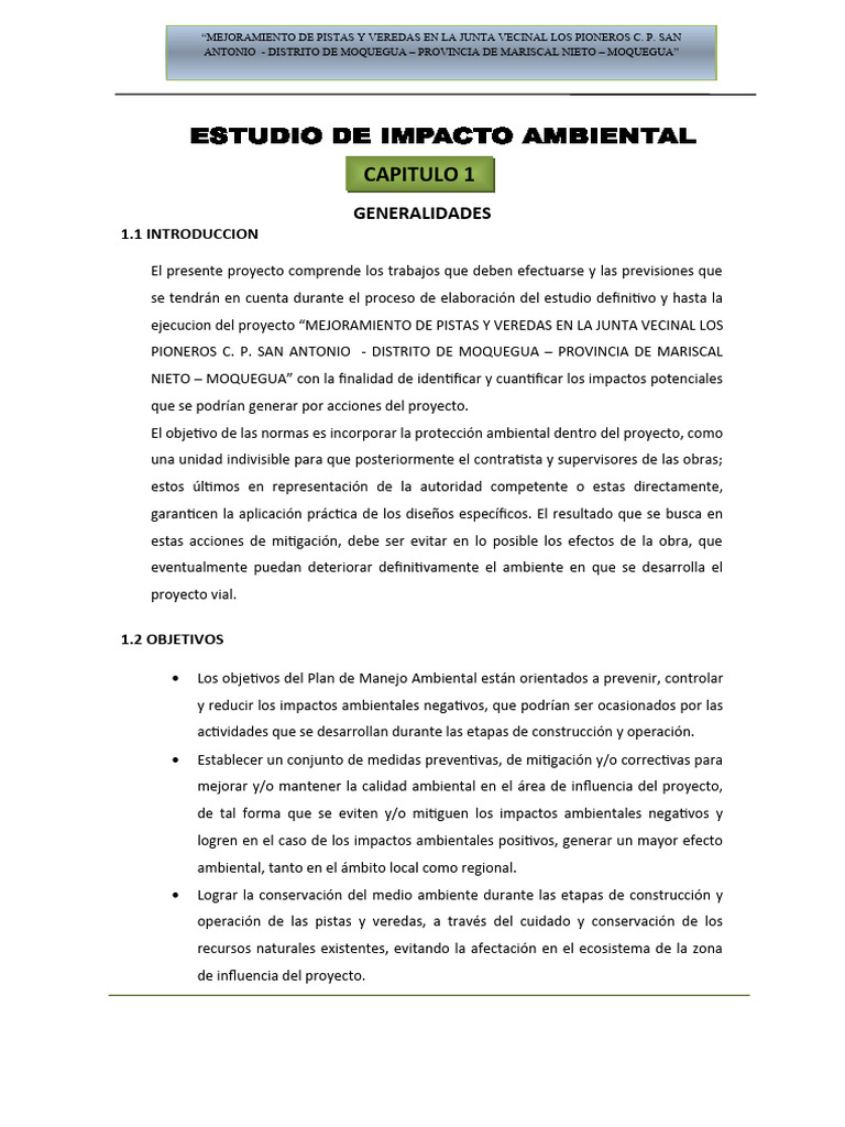 Impacto Ambiental en Pistas y Veredas | PDF