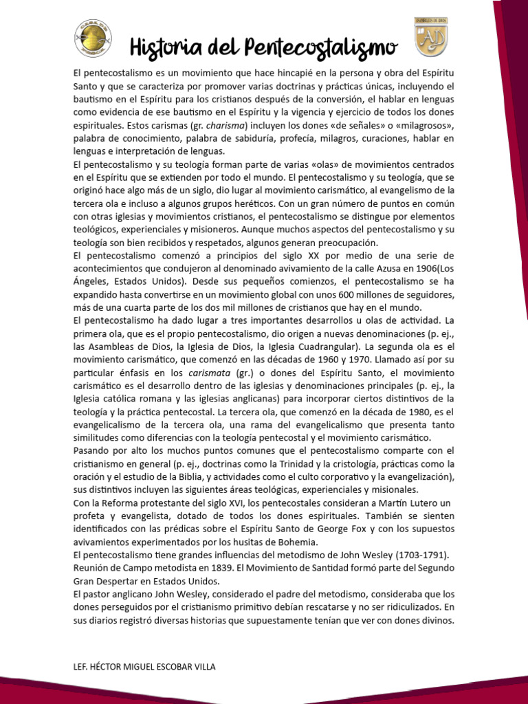 Historia del Pentecostalismo | PDF