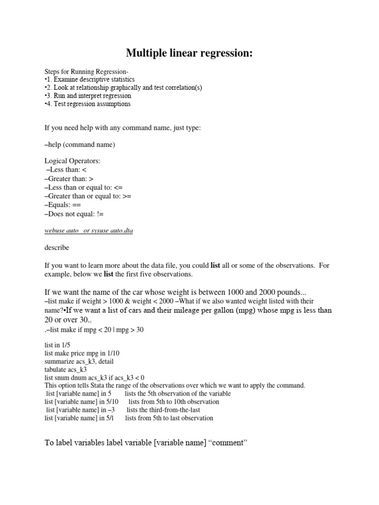 Steps for Multiple Linear Regression | PDF