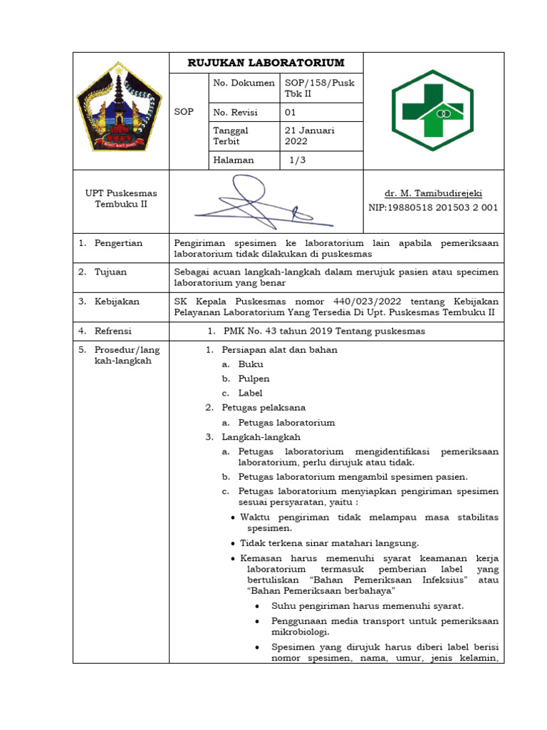 Sop Rujukan Laboratorium New | PDF