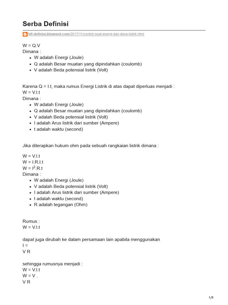 Contoh Soal Energi dan Daya Listrik | PDF