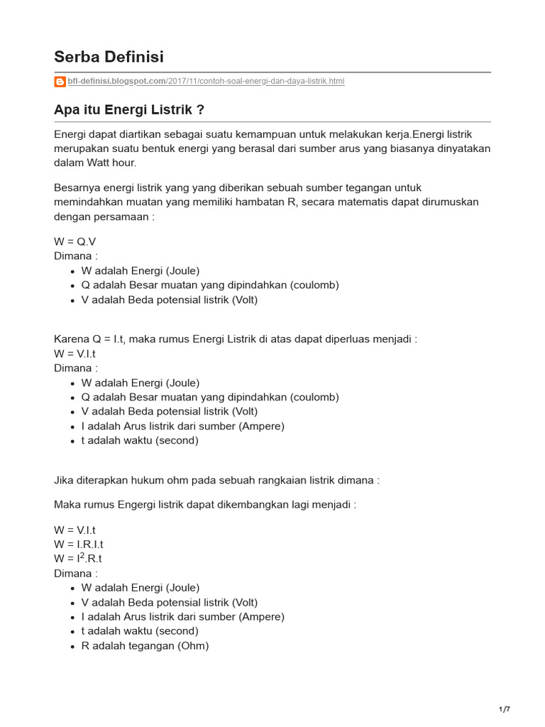 Soal dan Pembahasan Energi & Daya Listrik | PDF
