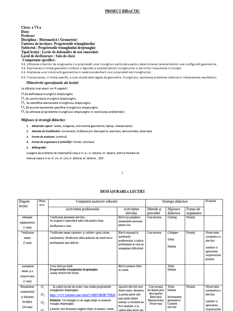 Proprietatile Triunghiului Dreptunghic | PDF