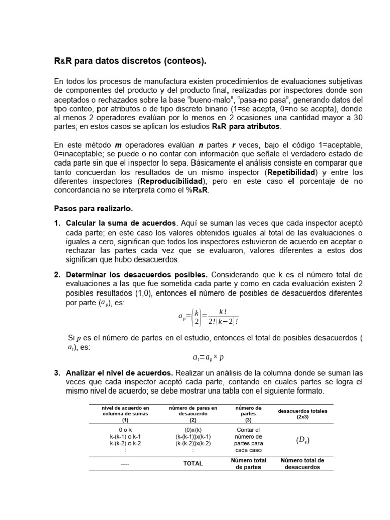 Análisis R&R para Datos Discretos | PDF