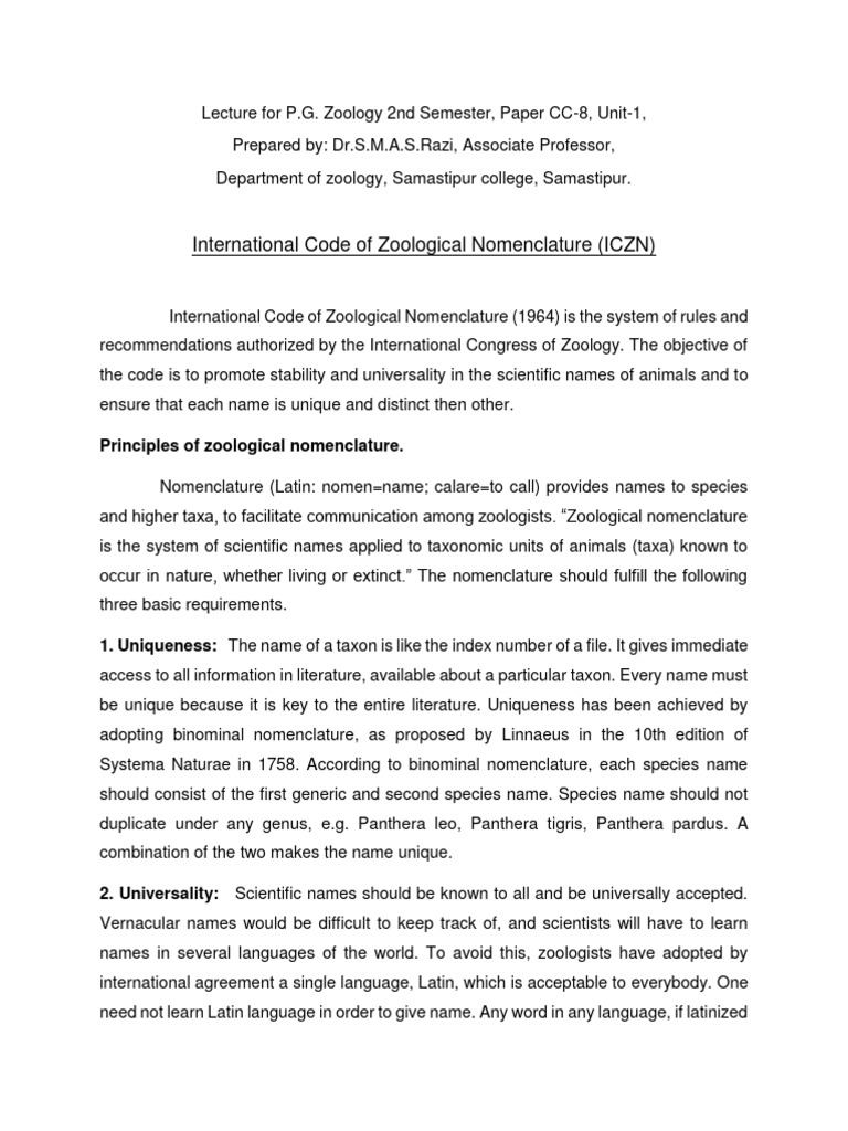 International Code of Zoological Nomenclature (ICZN) | Download Free ...