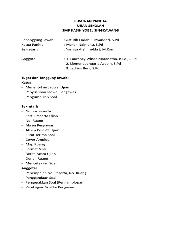 Susunan Panitia Ujian Sekolah | PDF