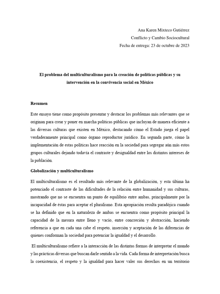 El Problema Del Multiculturalismo para La Creación de Políticas ...