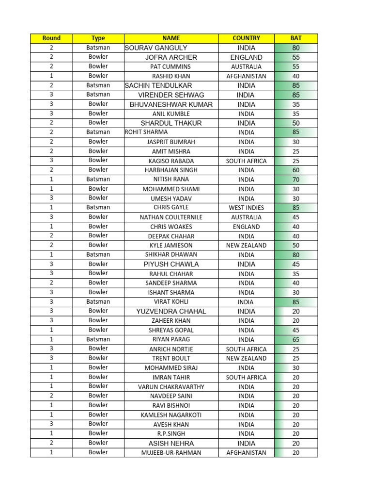 IPL Auction Database PDF