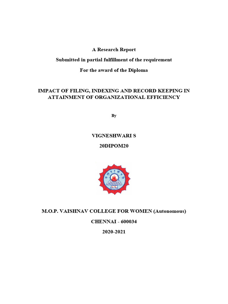 Impact of Filing, Indexing, Record Keeping in Attainment of ...