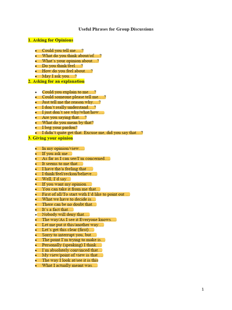 Essential Phrases for Group Discussions | PDF