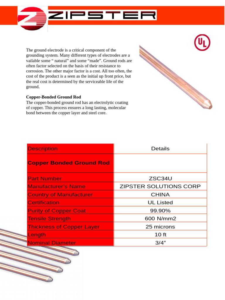 Copper-Bonded Ground Rod Specifications | PDF