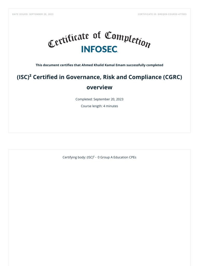 (ISC) Certified in Governance, Risk and Compliance (CGRC) Overview PDF