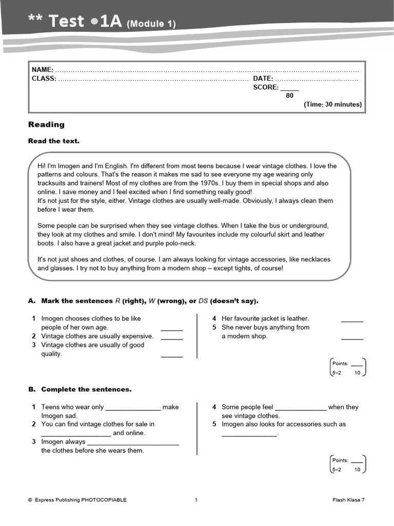 Flash Klasa 7 Testy Pdf 1 1 Flash Klasa 7 Mod Test Difficult 1a | PDF