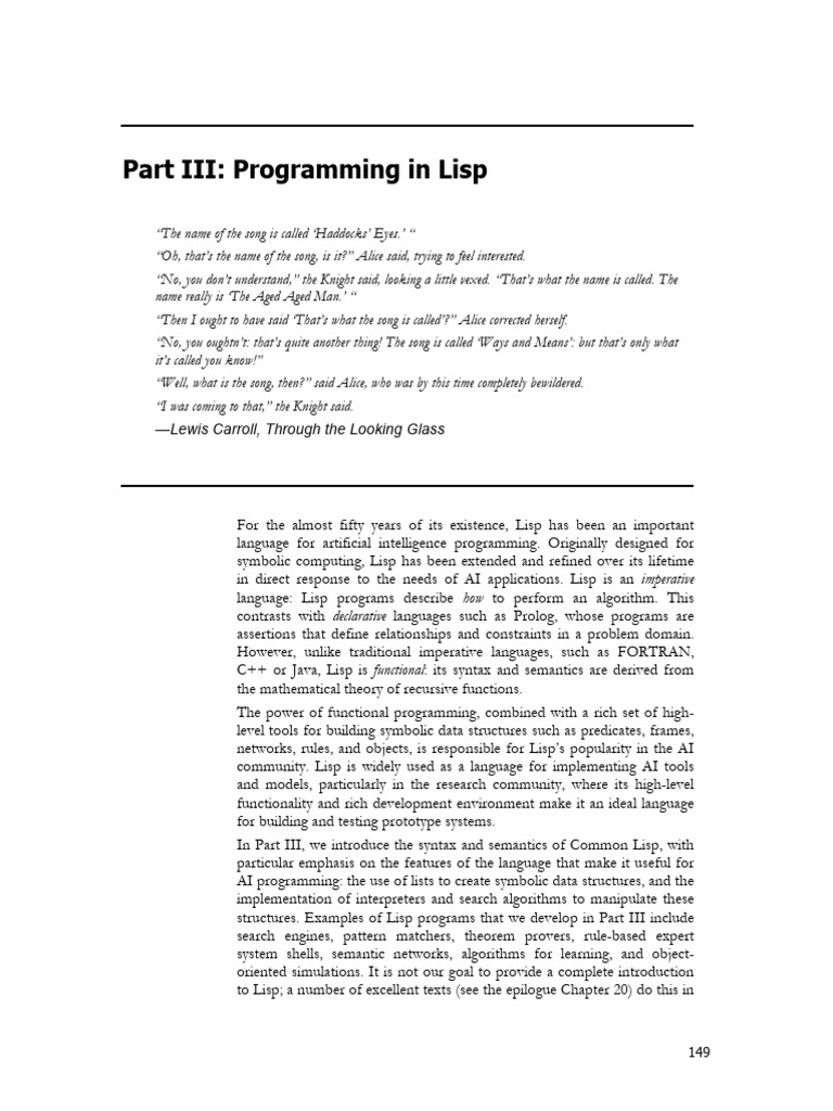 Intro To Part III - Programming in Lisp | PDF