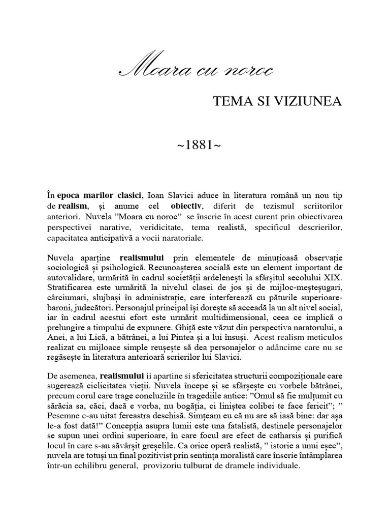 Relatia Incipit Final Moara Cu Noroc Moara Cu Noroc | PDF