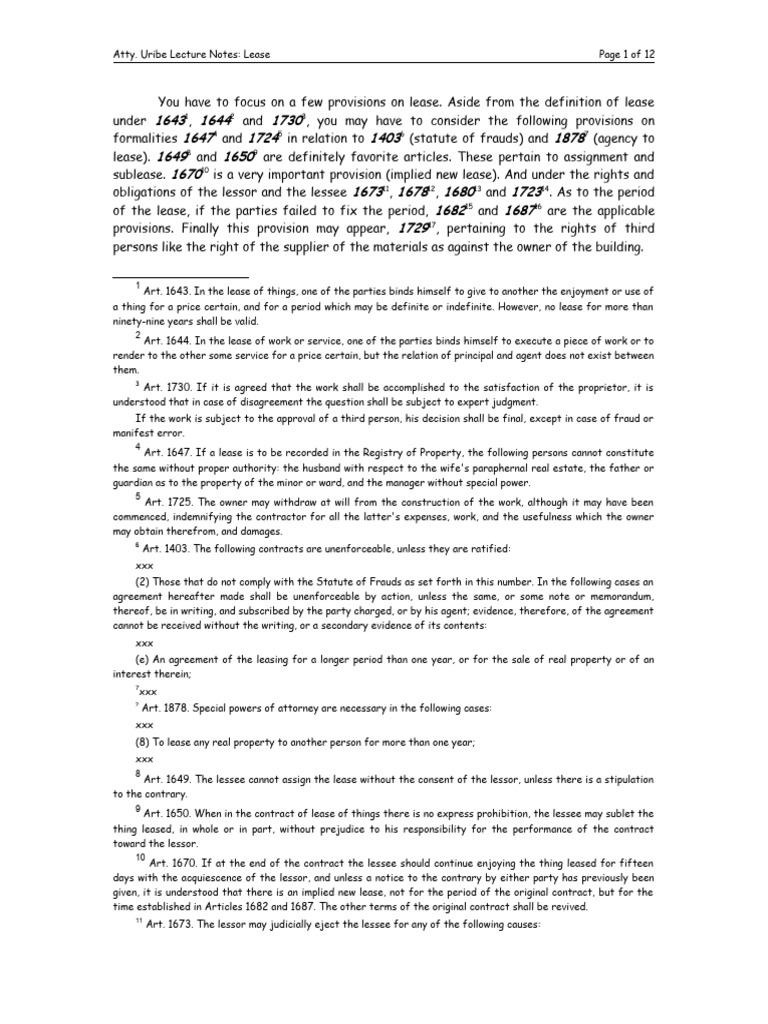 Key Lease Provisions and Definitions | PDF