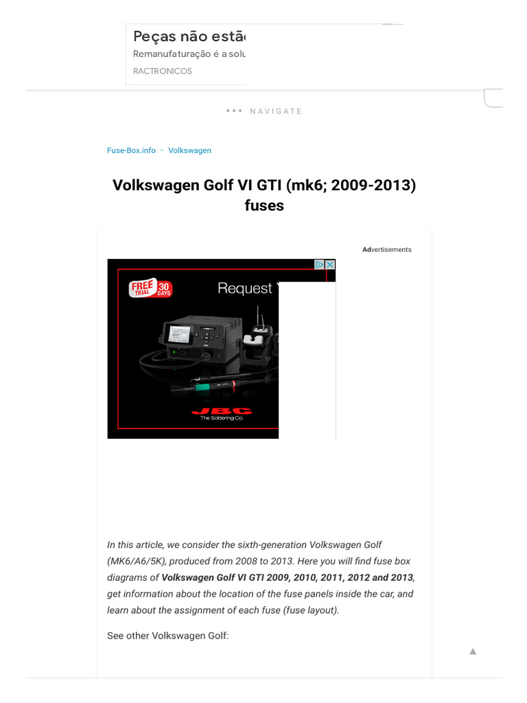 Fuse Box Diagram Volkswagen Golf VI GTI (mk6 2009-2013) | PDF