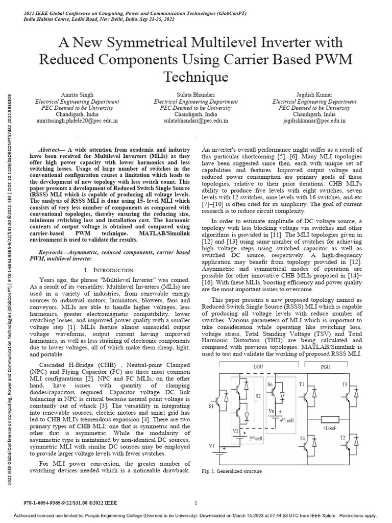 A New Symmetrical Multilevel Inverter With Reduced Components Using ...