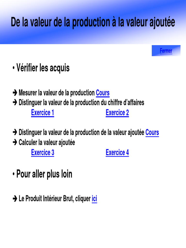 Valeur de la production et ajoutée | PDF
