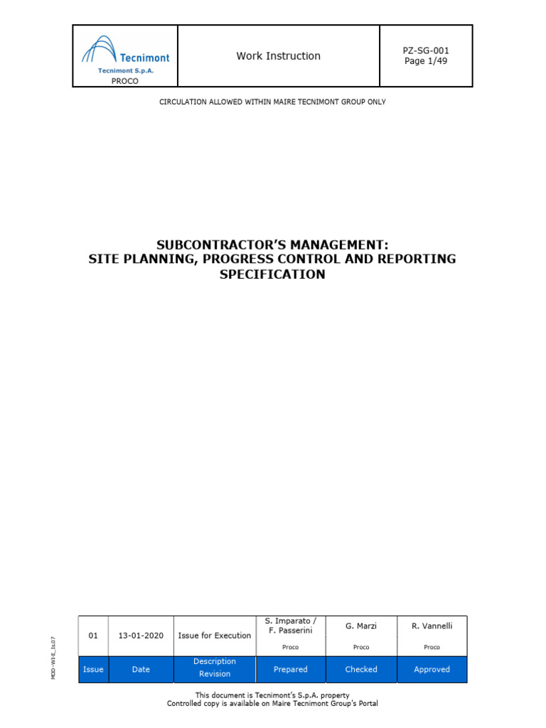 PZ-SG-001 Site Planning, Progress Control and Reporting Spec | PDF