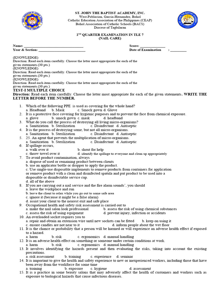 2nd Quarter Exam in Tle 7 (Nail Care) PDF