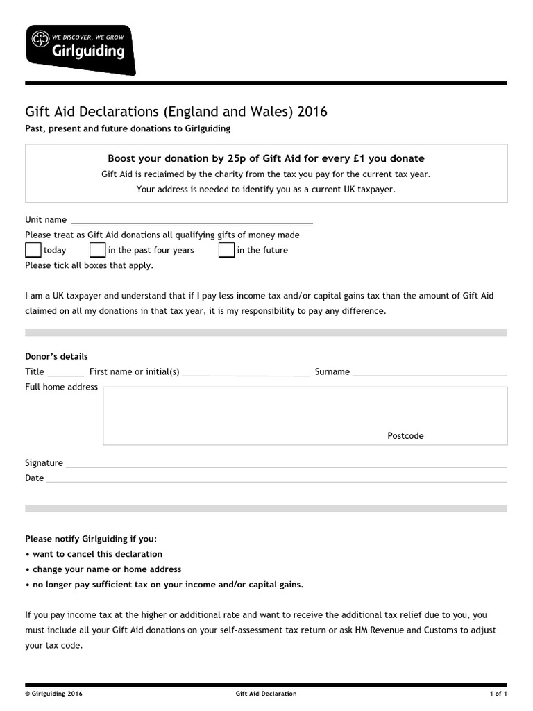 Gift Aid Declaration England Wales PDF