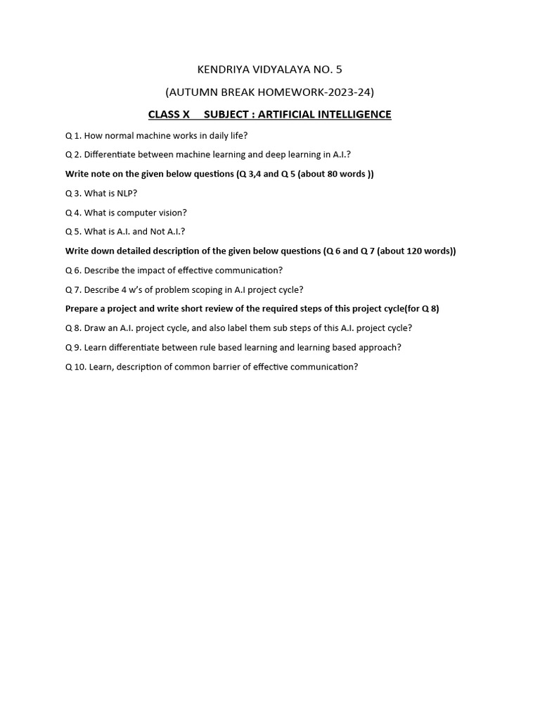 Holiday Homework | PDF